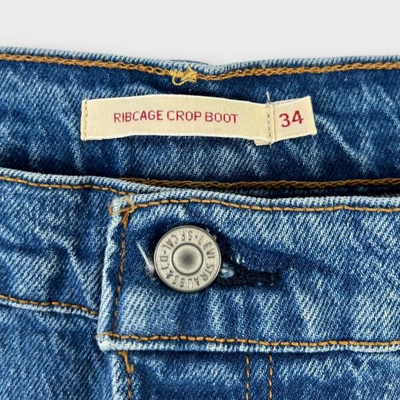 Levi's Premium Denim Ribcage Crop Bootcut Medium Wash Jazz Icon Size 34 NEW - Picture 10 of 12